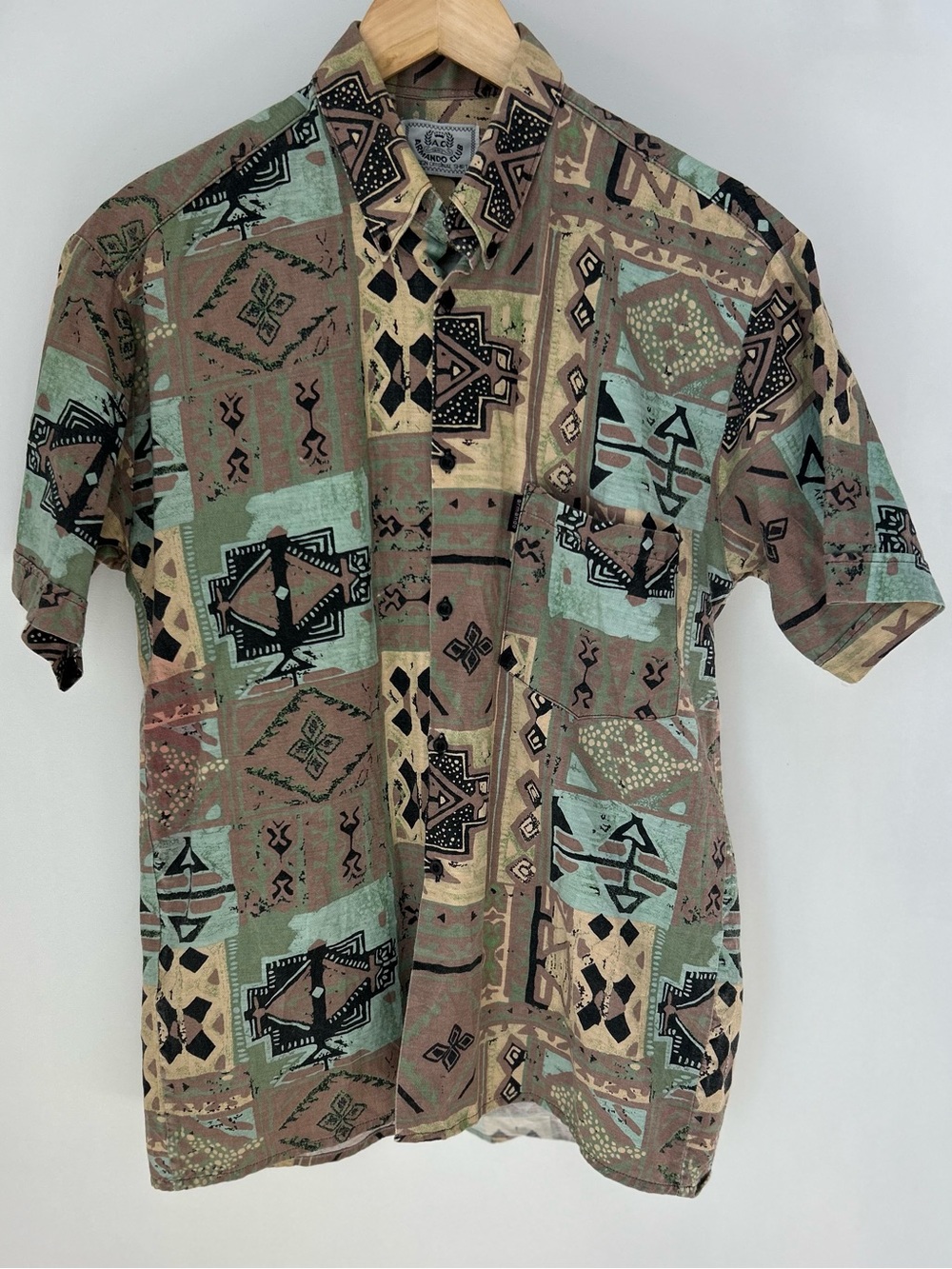 Vintage 90s Armando Club Abstract Geometric Print Button Up Shirt M